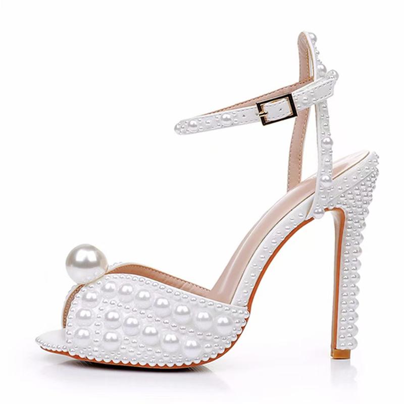 Handmade Pearl Thin Heels Sexy Ankle