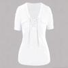 Women S Casual Short Sleeve V Neck Lace Up Solid Color T Shirt