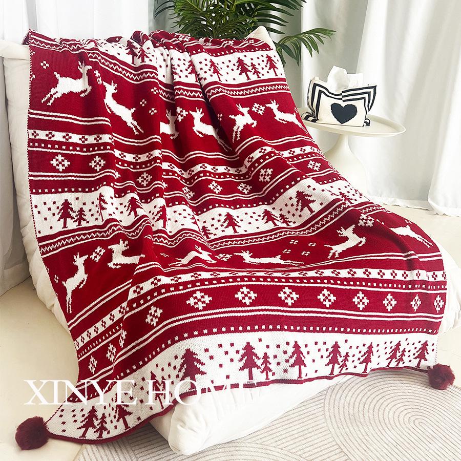 

Праздничный красный вязаный плед для праздников - Декоративный плед для дивана, гостиной или спальни 130x170cm