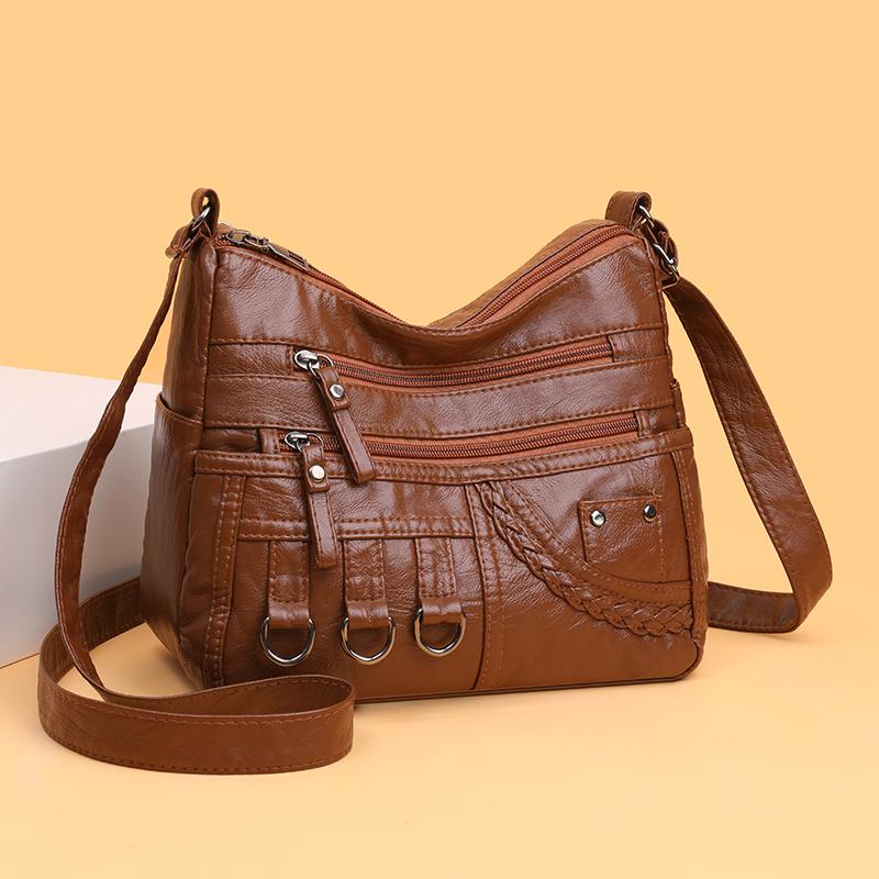 Women's Soft Leather Crossbody Bag Middle-Aged Mother Bag Multi-Layer Shoulder Bag