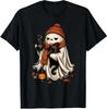 Ghost Cat Spooky Black Cat Funny Halloween Coffee Lover T-Shirt
