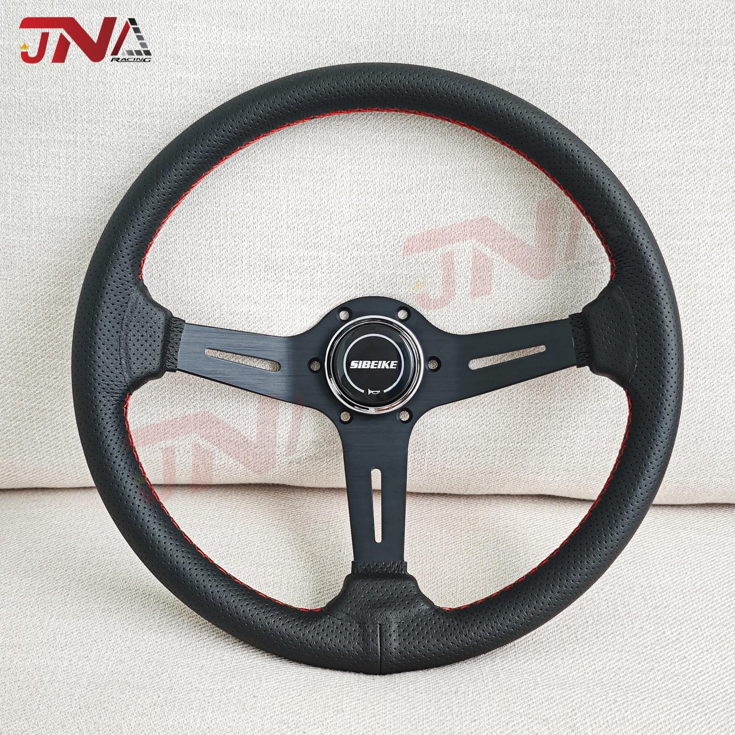14inch 350mm Aluminum Spoke Perforated Leather Auto Racing Steering Wheel Deep Corn Drifting Sport Steering Wheel Red Line чёрный