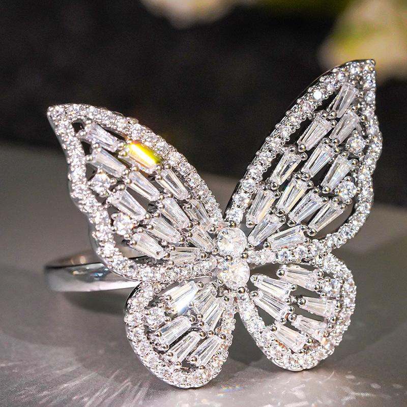 

European and American Design Full of Butterfly Zircon Inlaid Ring, Female Actress Ya Attends Banquet with Dynamic Accessories 6