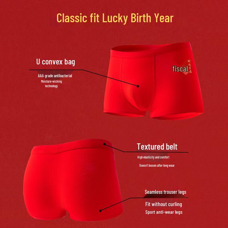 Men's Lucky Red Cotton Boxer Briefs - 4-Pack