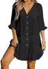 2023 Summer V-neck Ruffle Beach Dress: Solid Color, Sun Protection Cover-up for Women