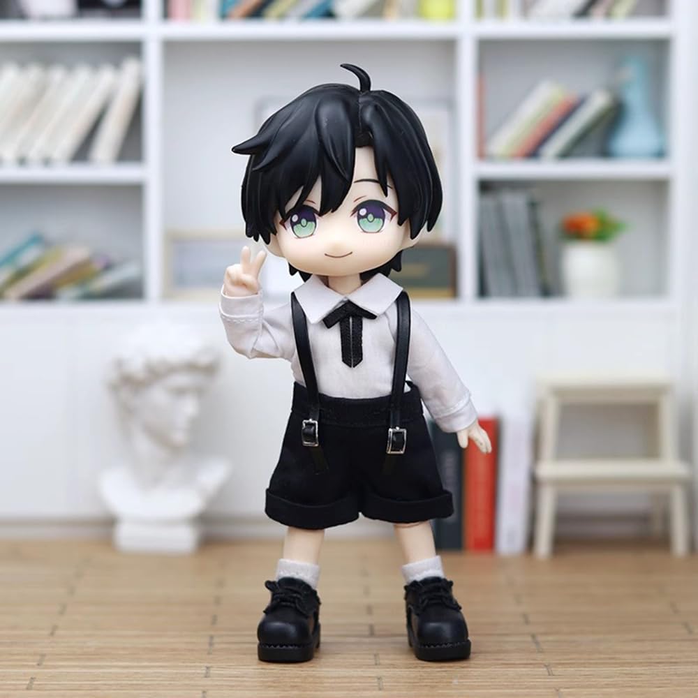 Obitsu 11 OB11 Size Outfit for 11cm Obitsu Doll Body, School Uniform Outfit, Long Sleeve Shirt with Ribbon, Skirt, and Suspenders (Boys)