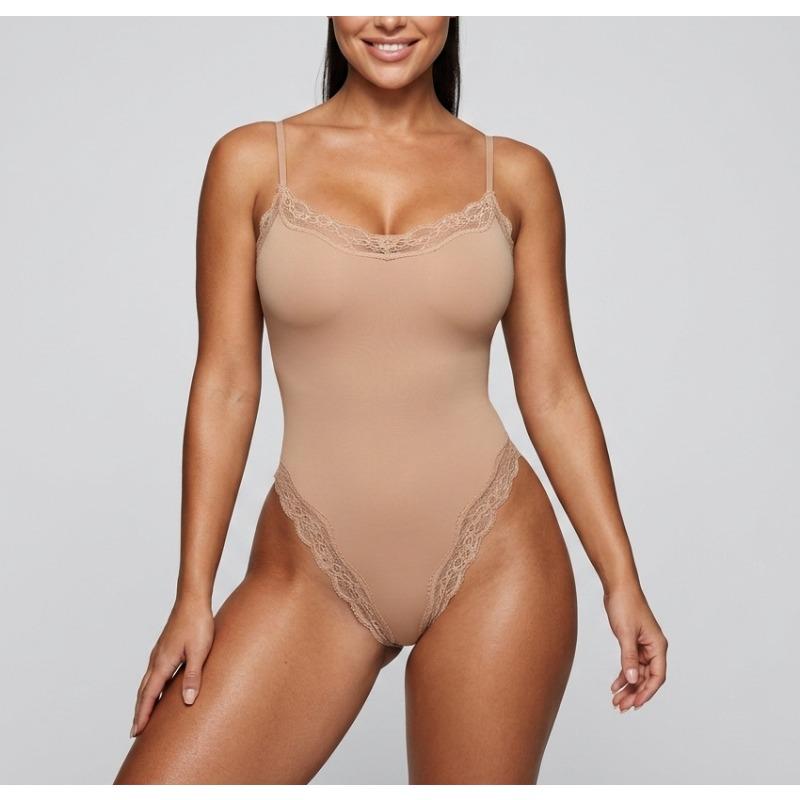 Sexy Spitzenbesetzter High-Waist Formender Strumpfhalter-Bodysuit Für Damen