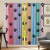 2Pcs Elegant Paw Print Curtains, 35X90In - Vibrant Pink, Blue, Yellow & Green With Black Paw Prints, Polyester Fabric, Machine