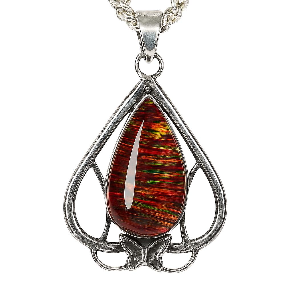 

44 Ct CERTIFIED Natural Opal Pear Cut Pendant 925 Silver Beautiful Gift for Her 26.8 mm approx. різнокольоровий