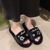 Handmade Mao Mao shoes one-word cotton mop 2025 popular household cotton slippers women wear non-slip flat plush slippers
