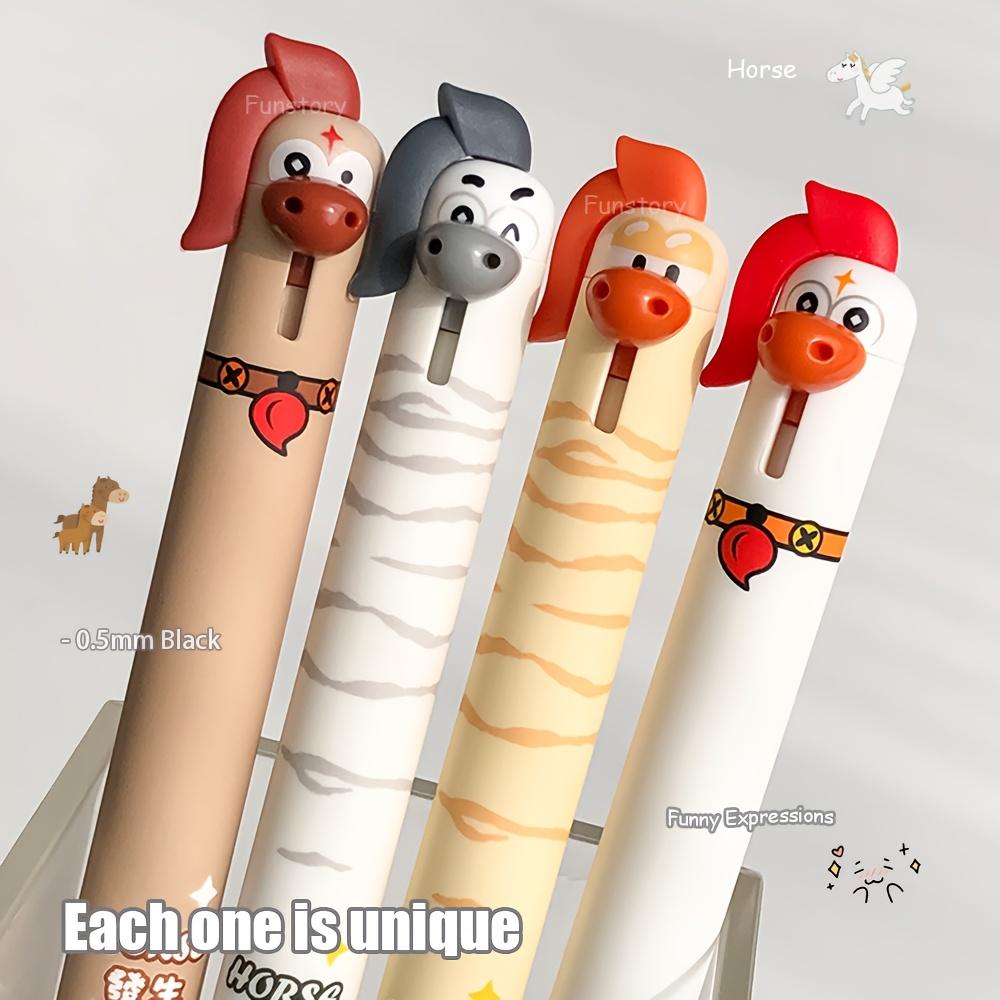 

4pcs Funny Horse Gel Pens 0.5mm Fun Quick-Drying Pens Cute Animal Design for School Study & Office Work