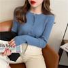 Fashion Crew Neck Knitted Women Pullover Sweater Autumn and Winter Long Sleeve Slim Fit Inner Bottoming Shirt Office Elegant Buttons Tops Clothing