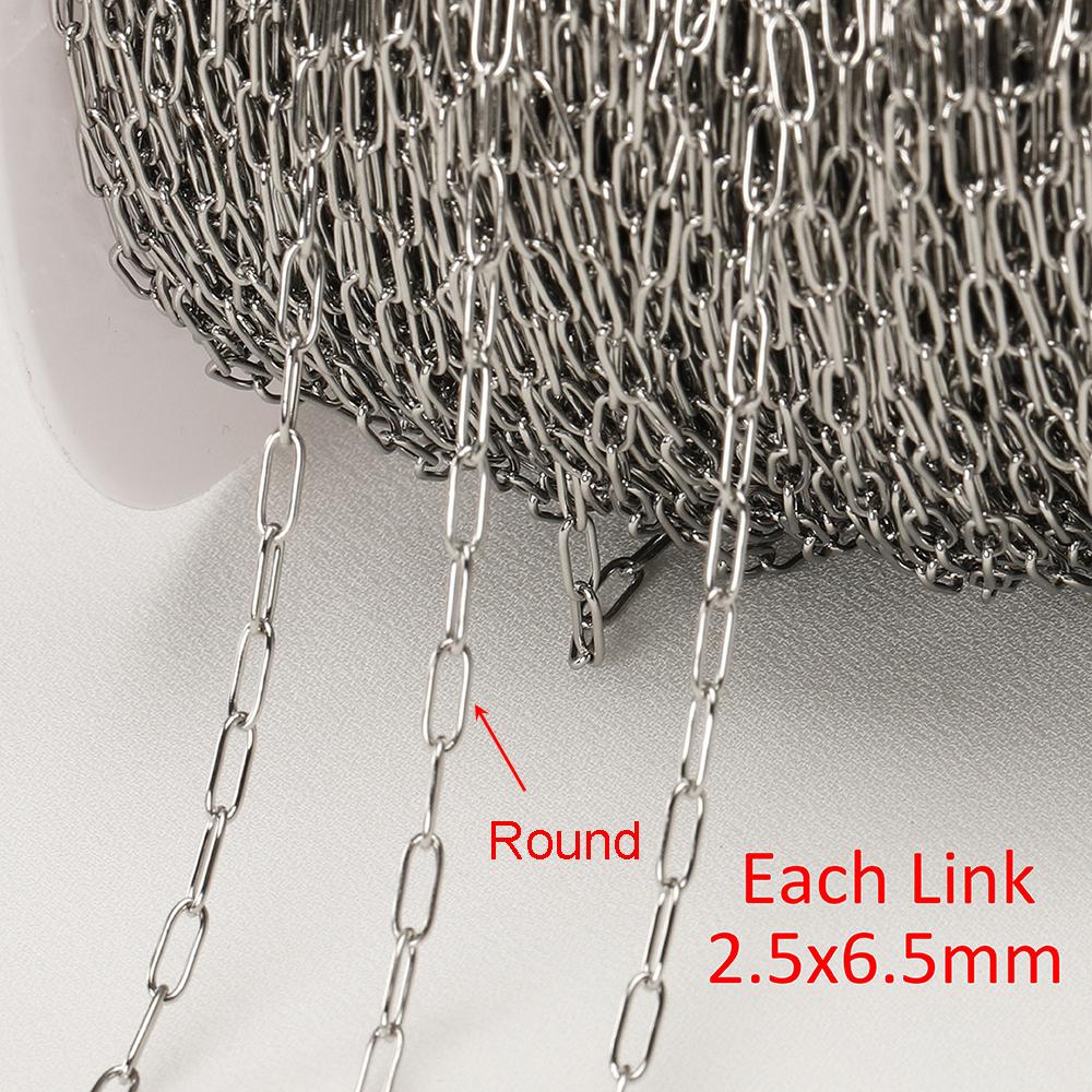 2Meters/lot Stainless Steel Long Frame Chains DIY Necklace Bracelet Accessories Chain Flat Round Links Chain for Jewelry Making