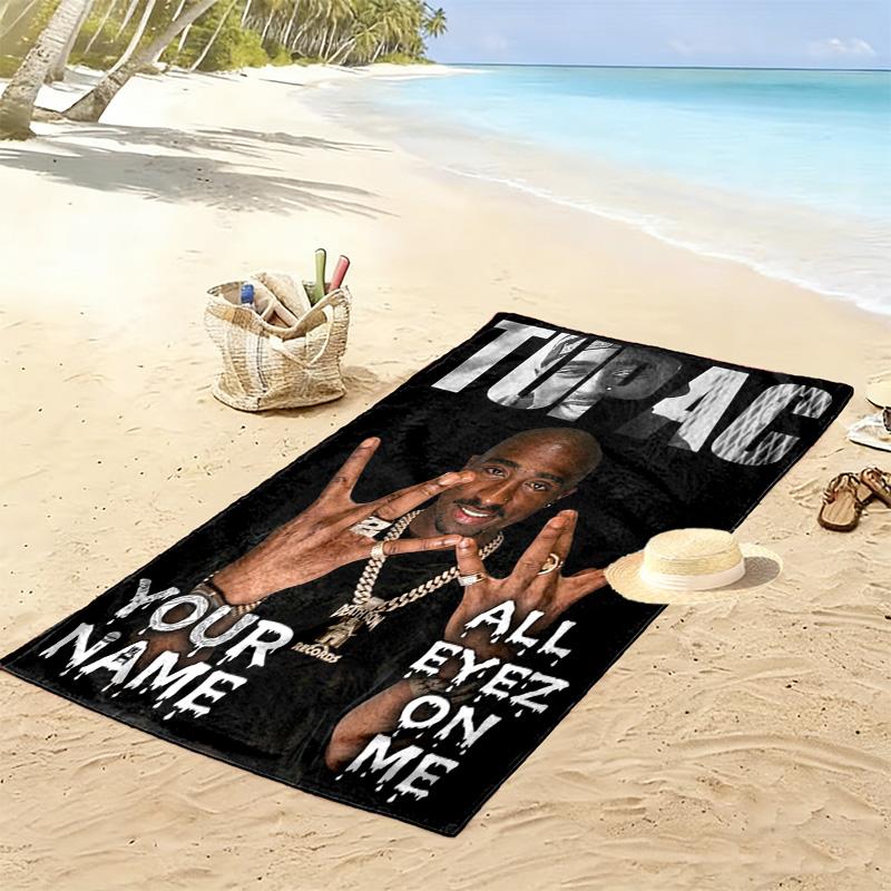 Name Custom Tupac Poster Print Beach Towel, Large Soft Quick Dry Towel for Beach Camping Swimming