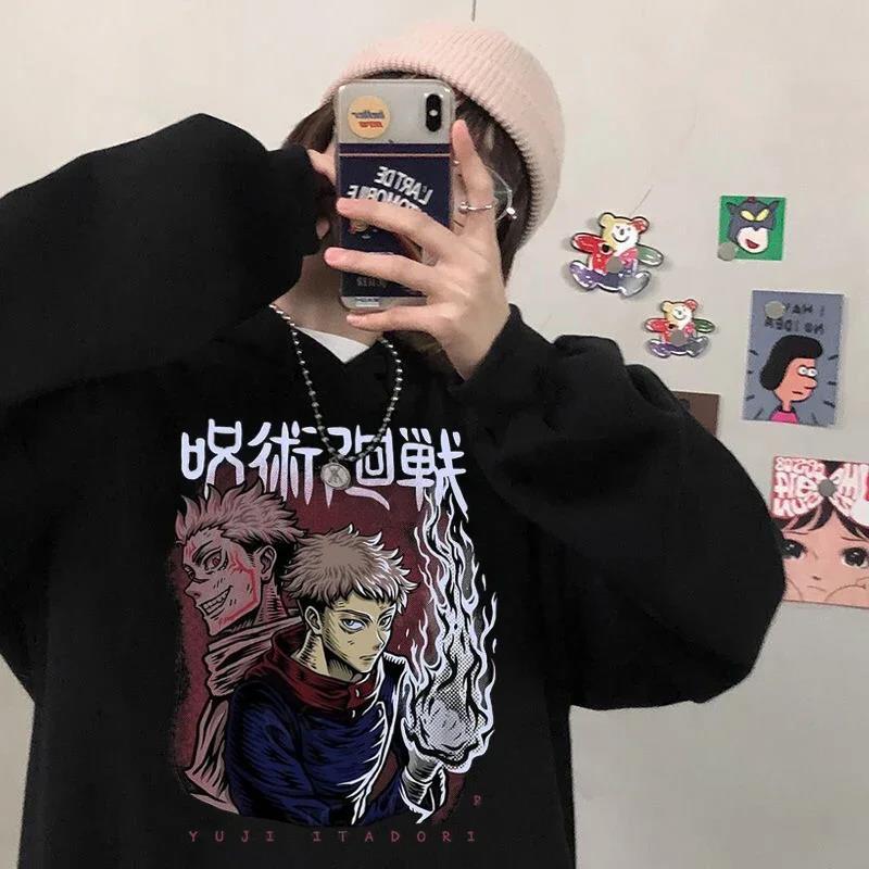 Women's Hoodies Japanese Anime Jujutsu Kaisen Hoodie  Anime Character Beast Graphic Print Pullover Sweatshirt Casual Streetwear