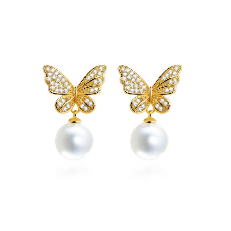 Shining Pearl Copper Alloy Earrings: Light Luxury, High-End Gold-Plated with Strong Color Retention