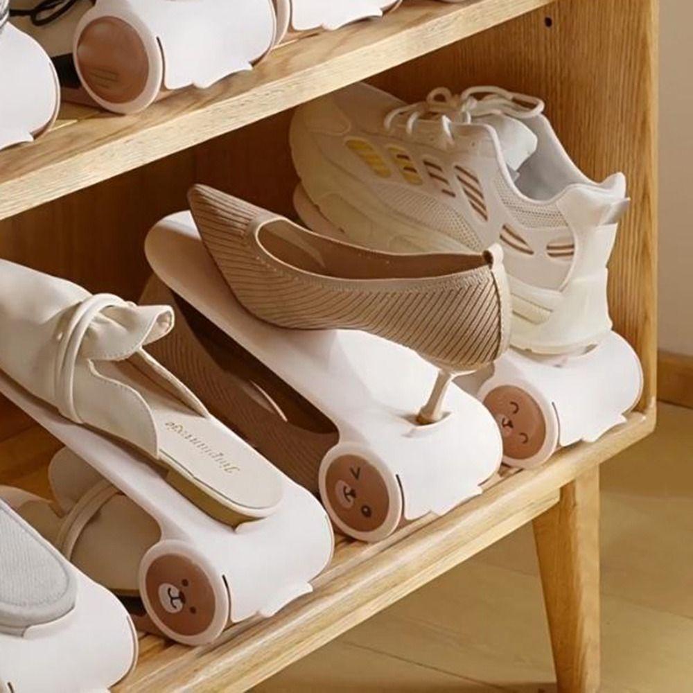 2pcs Anti-slip Double Layer Shoe Rack Adjustable Shoes Storage Rack 4-Speed Shoe Stack  Living Room