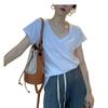 Summer 2026 Women's Slimming Pure White V-Neck Bodycon Casual Short-Sleeve T-Shirt