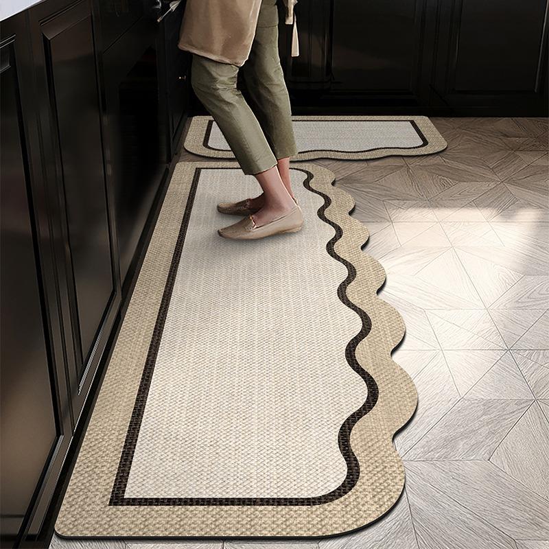 Kitchen Floor Mat Non-slip Waterproof Oil-proof Carpet Irregular Minimalist Line Texture Rug Home Decoration Foot Mats