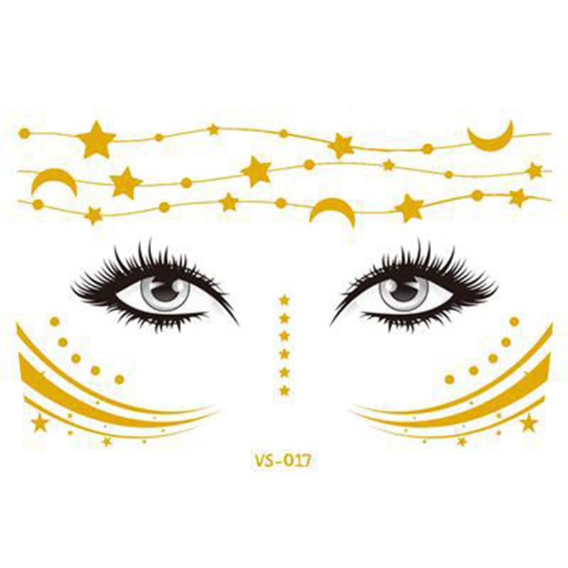 Pegatinas de purpurina para tatuajes faciales, tatuajes temporales metálicos dorados, calcomanías de maquillaje impermeables para chicas, fiestas, festivales de música
