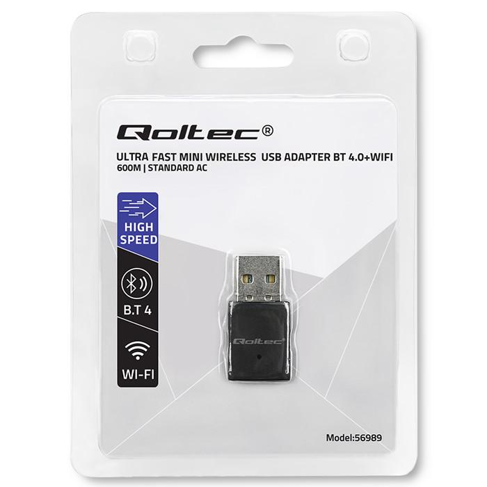 Qoltec External Network Card | Fast USB DUAL Wi-Fi Adapter | 2 X 2dBi | Standard AC | USB 3.0 | 1200Mb/ | 2.4GHz | 5GHz