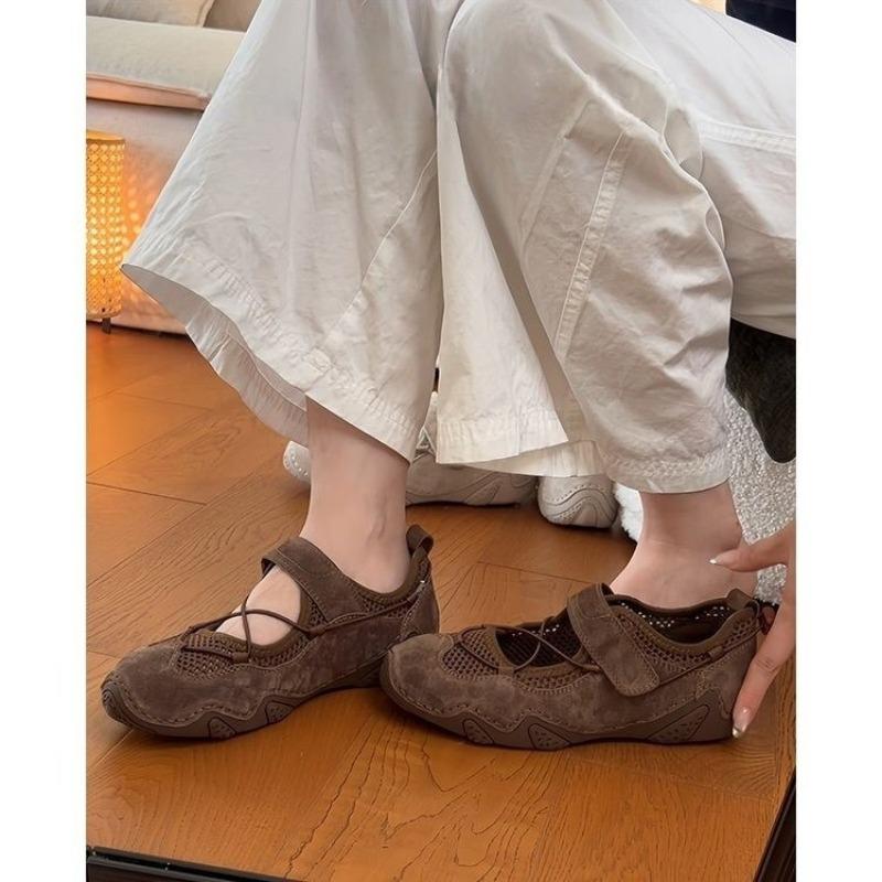 Ballet Style Hollow Breathable Velcro Women's New Fashion Versatile Casual Mary Jane Shoes