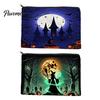 Dark Theme Zipper Bag Storage Bag, with Halloween Witch Castle Print, Large Washable Accessory Capacity Canvas Cosmetic Organizer, for Travel