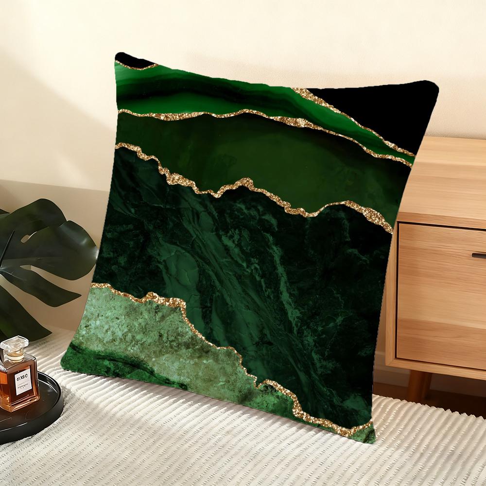 Green Gold Blush Marble  Cushion Cover Soft Short Plush Pillow Cover Smooth Cozy Texture Aesthetic Cushion Case Home Decor