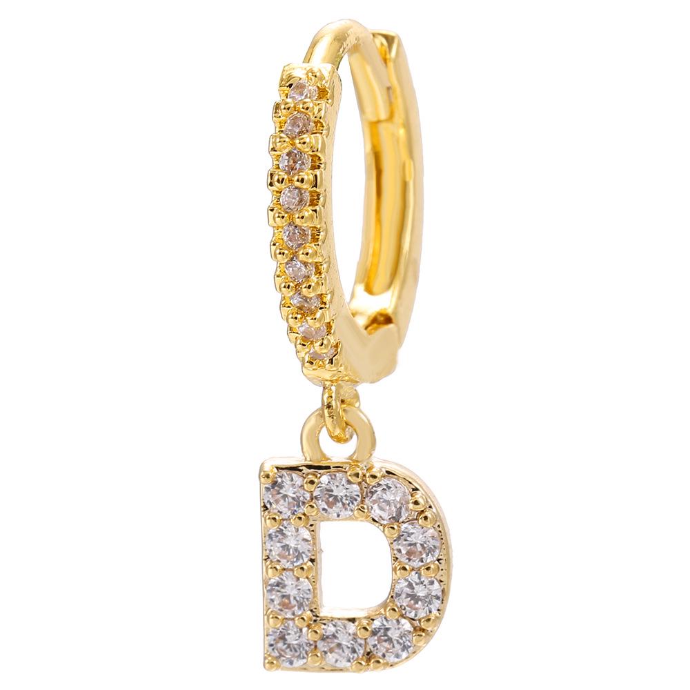 Luxury 26-Letter Pendant Earrings: Micro-set Zirconia Studs, Copper Plated with 18K Gold, European & American Style