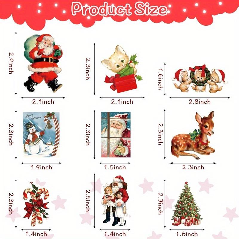 50Pcs Retro Christmas Vinyl Stickers Waterproof Stickers Set Santa Claus Snowman Theme
