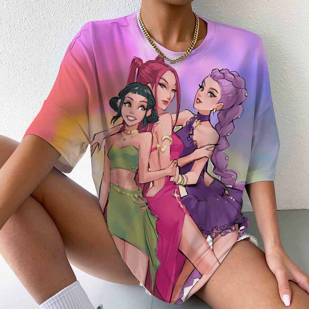 Women'S Casual Short Sleeve T-Shirt with K-Pop Demon Hunter Graphic Print Soft Breathable Fabric Regular Fit Round Neck Tee