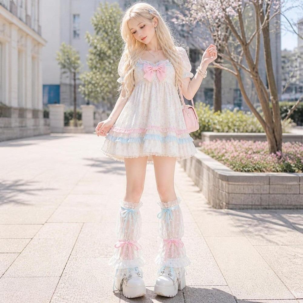 Ruffled Trim Calf Covers Mesh Fabric Knee High Socks Elegant Lace Leg Sleeves  Cosplay