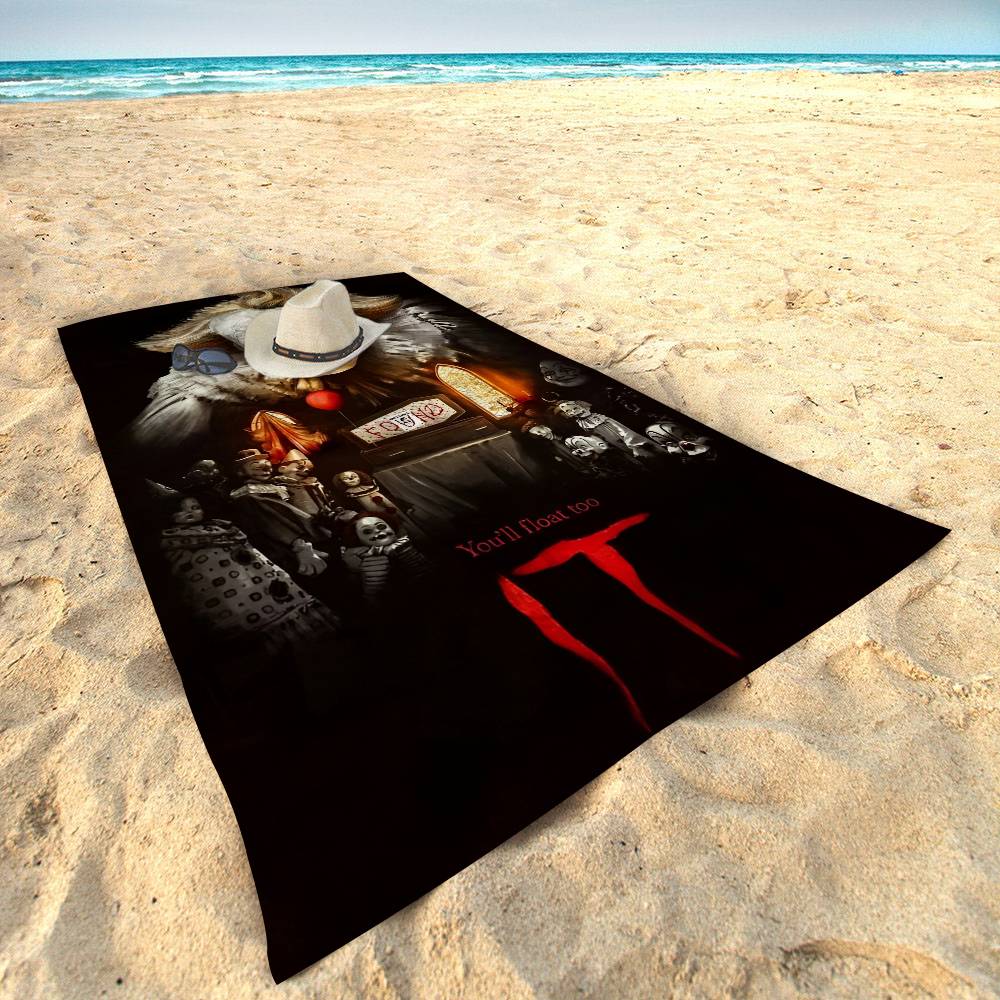 Horrorfilm I-It P-Pennywise Clown Strandtuch Für Kinder Badetuch Pooltuch Urlaubsgeschenk Picknicktuch Partygeschenk