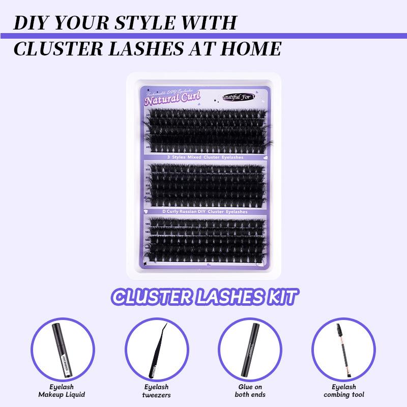 230-300 Clusters Voluminous D-Curve Segment False Eyelashes DIY Kit