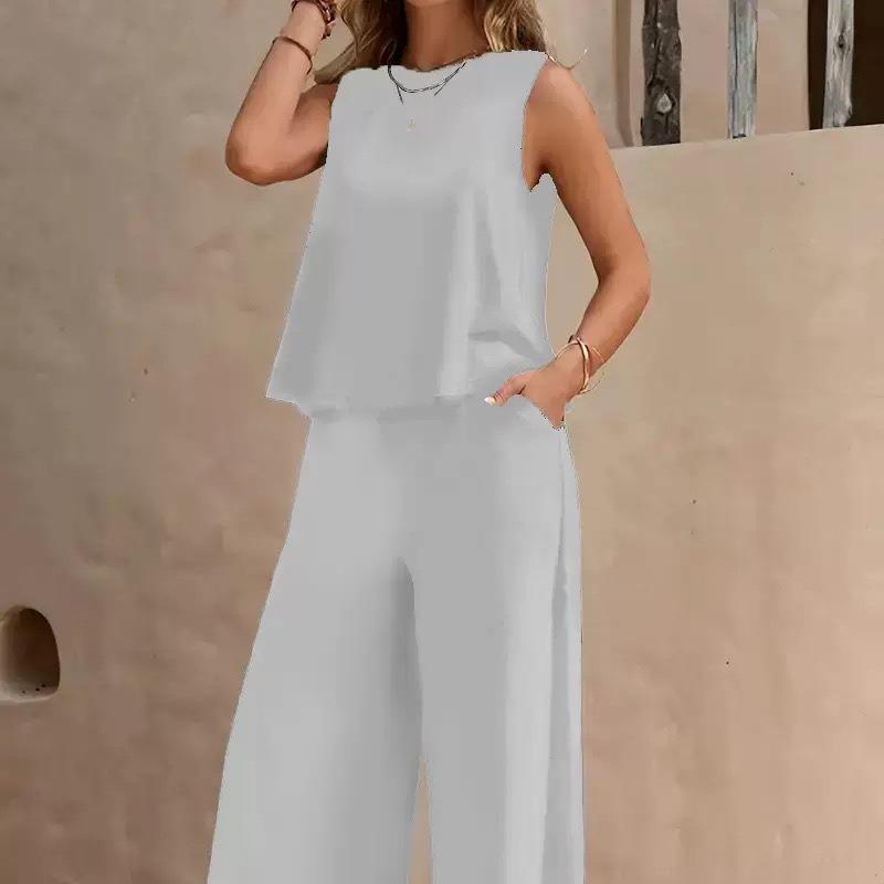 Women's Clothing, Casual Solid Color Long Sleeve Round Neck Top and Pants Set