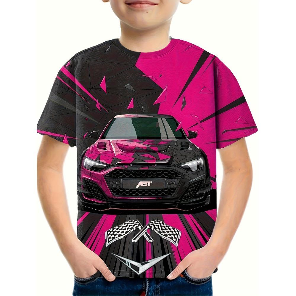 Fashion Racing Pattern 3D Printed Boy's Creative T-shirt Casual Lightweight Short Sleeved Round Neck T-shirt Children's Clothing Summer