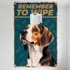 Vintage Teal Beagle Dog with Toilet Paper Head Metal Tin Sign 'REMEMBER TO WIPE' Wall Decor, Funny Bathroom Pet Care Plaque for