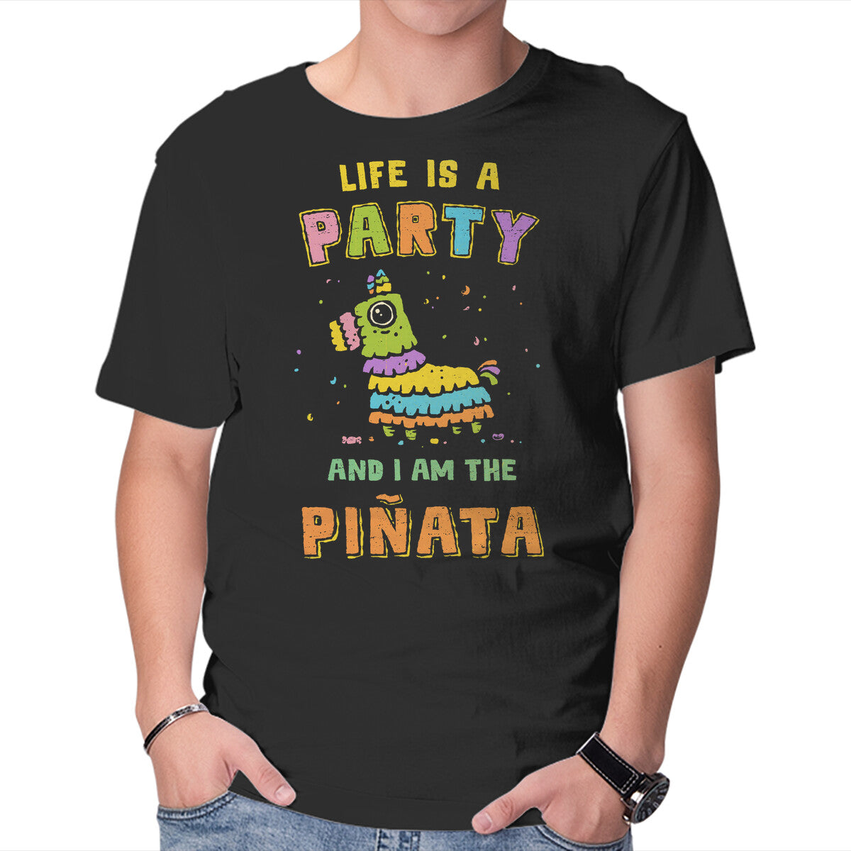 Unisex Crew Neck T-Shirt Life Is A Party Graphic Short Sleeve Casual Tee XL