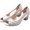 Women's Summer New Block Heel Peep Toe Leather Sandals Soft Sole Non Slip Hollow Out Light Shallow Slip On Middle Aged Sandals