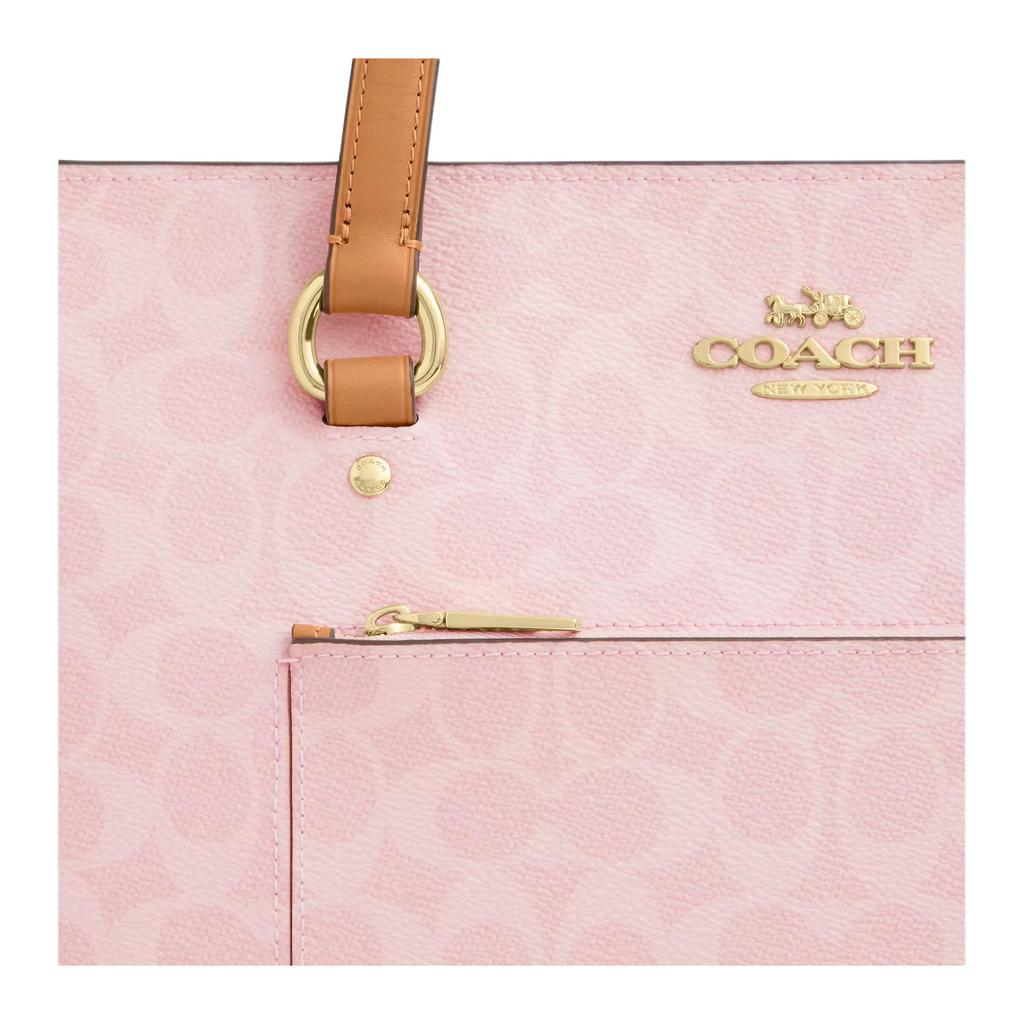 Coach Coated Canvas Tote Bag With Side Zipper Pocket Women Handbags Gold Pink CEA21-IMPO