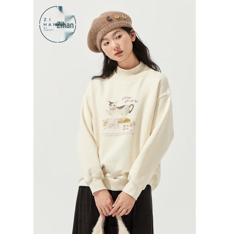 ZIHAN Women's Cat Print Fleece Sweatshirt
