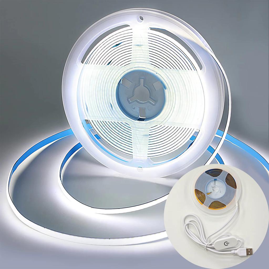 1m-5m USB COB LED Strip Light 5V 320LEDs/m DIY TV Mirror Backlight Flexible Ribbon Tape Touch Sensor Dimmable Kitchen Room Lamp