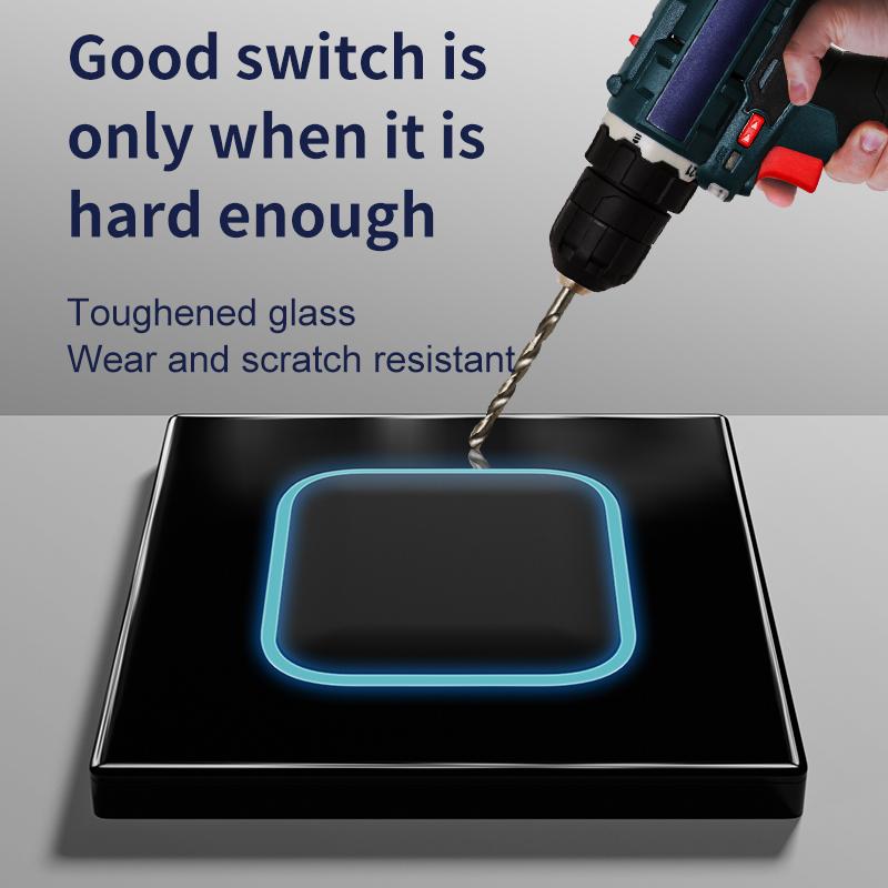 Interruptor de Parede Elétrico de Vidro Preto Deluxe UK com Botão de Reset, Tomada, Interruptor de 1/2 Módulo com Tomada de Carregamento USB C, Vidro Temperado