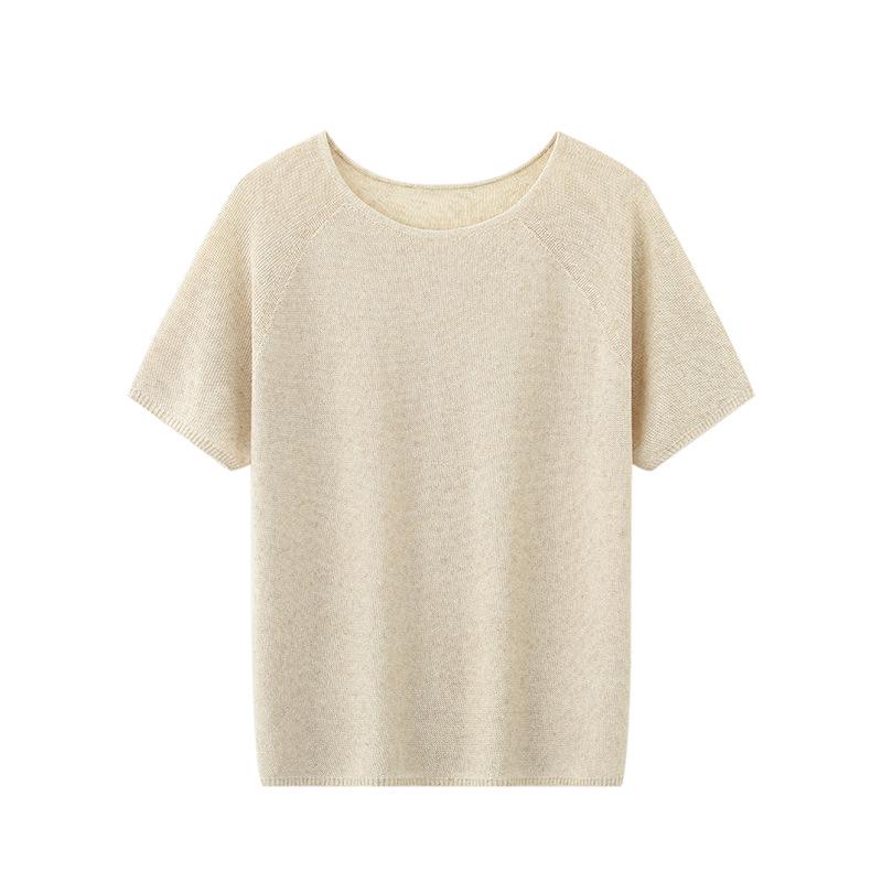 

Women s Summer 2025 Lyocell Tencel Linen Knit Loose Short Sleeve Crew Neck T-Shirt Medium