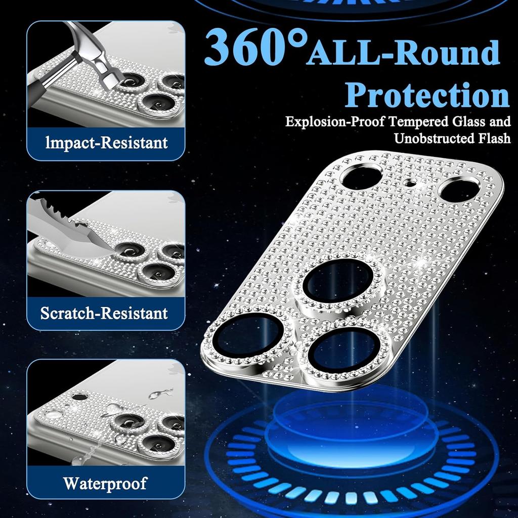 Bling Glitter Diamond Camera Lens Protector Case Cover for iPhone 17 Air 16 Pro Max 15 14 Plus 13 12 Mini 11 Glass Screen Women cute Phone Accessory