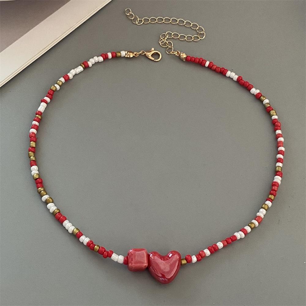 1 pc New Colorul Love Heart Necklace Handmade Rice Beads Fashion Geometric Choker Necklace Bohemian Trendy Neck Jewelry