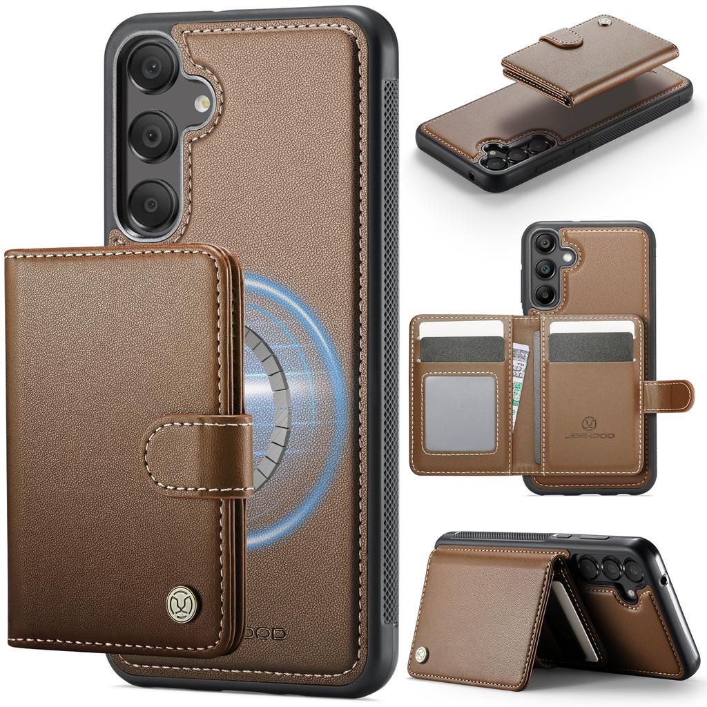 For Samsung Galaxy A35 5G Case JEEHOOD J09 RFID Blocking Card Holder Leather Back Phone Cover Magnetic Case
