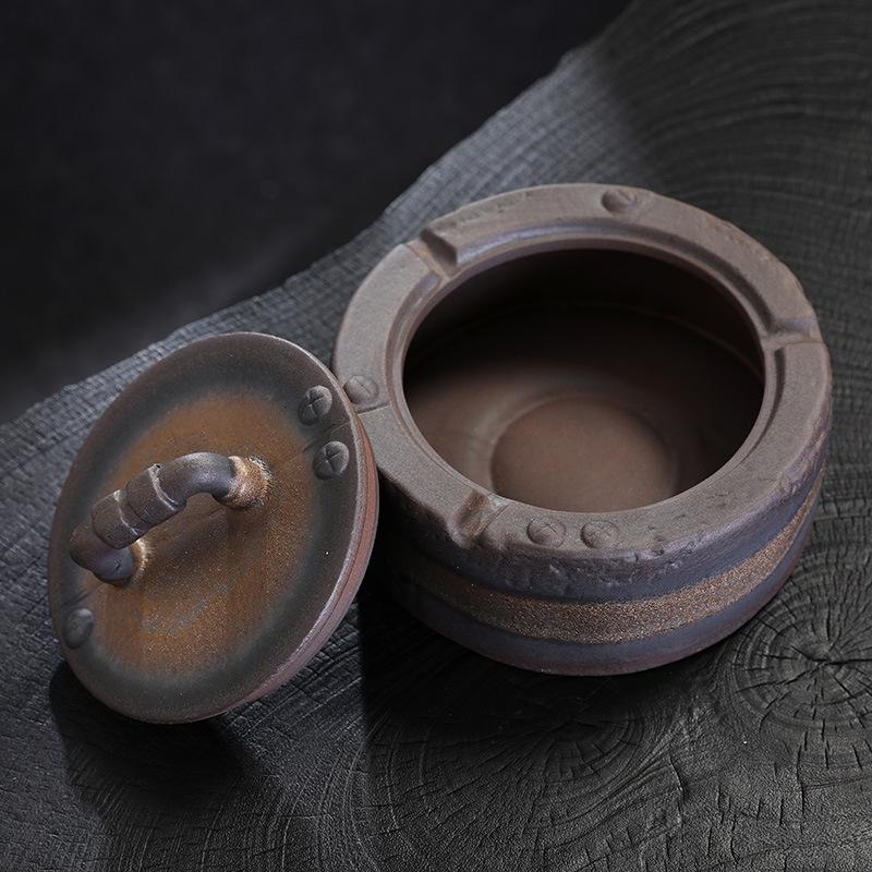 Anti-retro rock mud smoke tank with lid Cigarette butt slag tank ceramic tea table jar stoneware ashtray storage