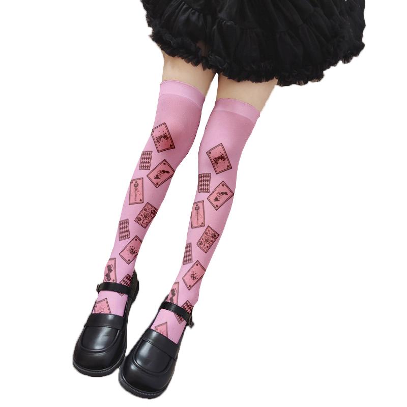 Calze rosa da principessa Lolita sopra il ginocchio con stampa fiocco d'amore calze da ragazza estive sottili per festa appuntamento cosplay