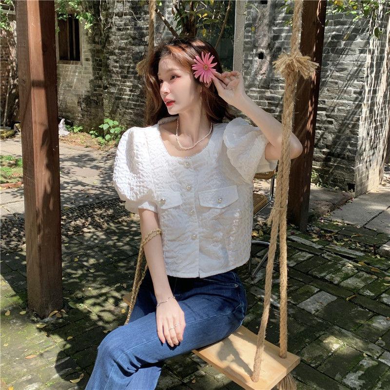 Student Puff Sleeve Shirt Women's Design New Chic Short Top Trendy Clothes